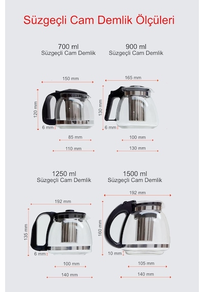 Perotti Isıya Dayanıklı Cam Süzgeçli Bitki Çayı Demliği 700 ML