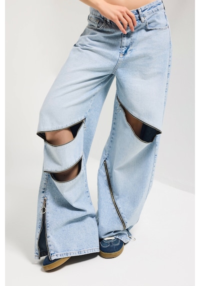 Itsbasic Kadın Ice 4s6-3 Süper Baggy Fit Özel Tasarım Denim Jean Buz Mavi