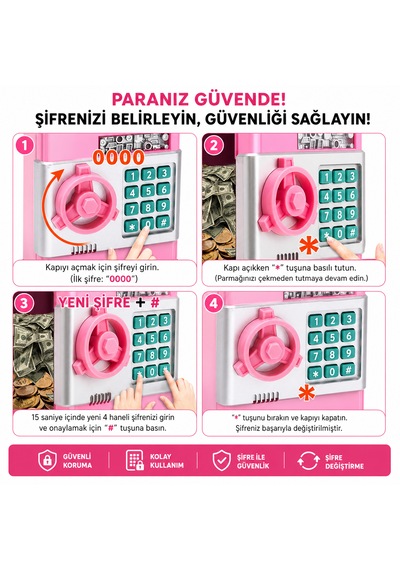 Çocuk Fotoğraf Makinesi + Şifreli Kumbara Seti Eğitici Oyuncak  Kamera Ve Para Kasası