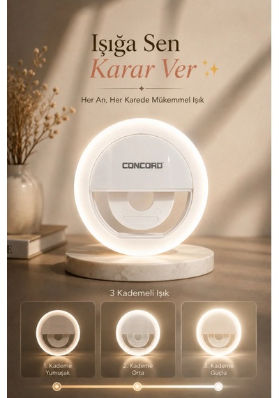 Type-c Şarjlı 3 Kademeli Taşınabilir Led Selfie & Kamera Işığı Beyaz