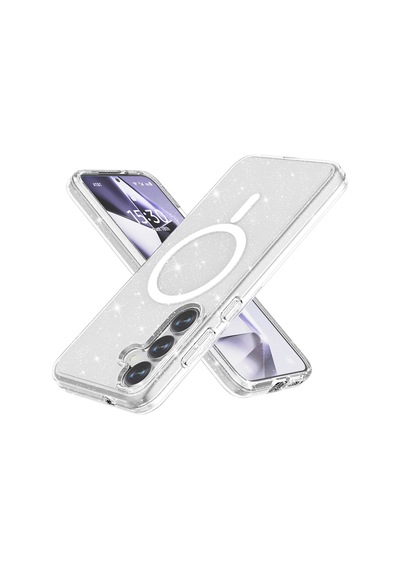 Goocamp Galaxy Uyumlu S25 Plus Kılıf Magsafe Şarj Özellikli Parlayan Simli Saydam Renkli Al Pembe