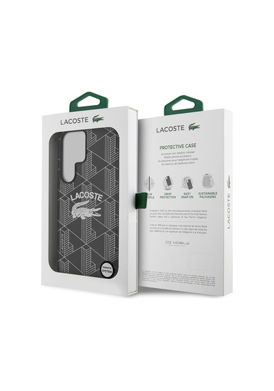 Galaxy S25 Ultra Kılıf Lacoste Uyumlu Lisanslı Magsafe Şarj Özellikli Mono Vintage Logo Kapak Siyah