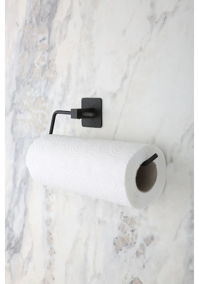 MultiStore Siyah Kare Yapışkanlı Uzun Havluluk Halka Havluluk Wc Açık Tuvalet Kağıtlığı Rulo Havluluk 4lü Set Siyah