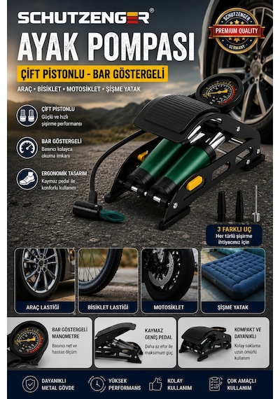 980p Çift Piston 160 Psi Bisiklet Motor Tekeri Şişme Havuz El Ve Ayak Hava Pompası