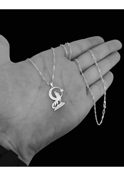 Modahilye 925 Ayar Gümüş Bozkurt Ay Yıldız Kolye Gümüş