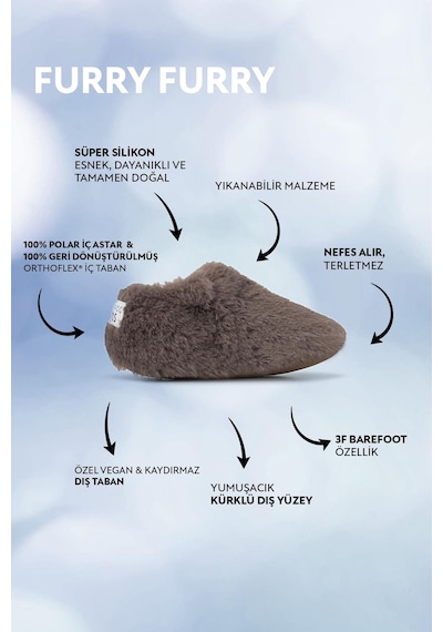 Furry Furry Gri Kürk Barefoot Patik