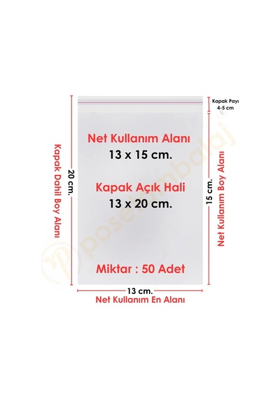 13x15+5 Cm. 13x20 50 Adet Şeffaf Bantlı Yapışkanlı Opp Poşet