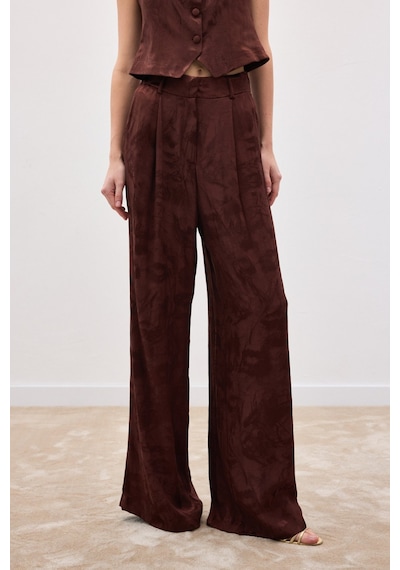 Sateen Jakarlı Bol Pantolon - Kahve-136817 Kahve