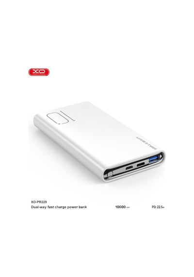 Pr229 22.5w Pd Hızlı Fast Type-c Usb-c / Usb-a Çift Çıkışlı 10000 Mah Powerbank Şarj Aleti Beyaz