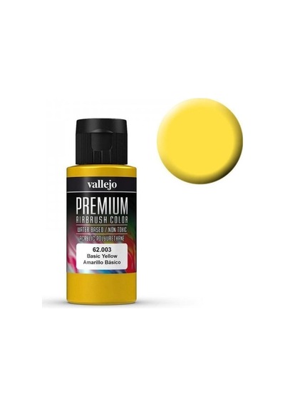 Vallejo 62003 60 Ml. Basic Yellow, Opaque, Premium Rc Color Serisi Model Boyası Renkli