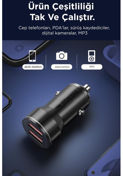 Torima C01 Siyah 2 Usb Port Girişli Transmitter Araç Şarj Cihazı