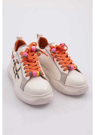 Dgn 1023 Kadin Sneaker Ayakkabi 1023-2007-R0299 Beyaz - Turuncu