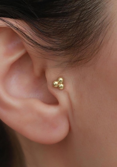 14 Ayar Altın Üç Toplu Tragus Piercing Sarı