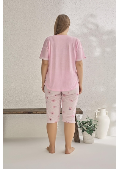 Estiva Kadın Çiçek Desenli Kısa Kollu Kaprili Büyük Beden Yazlık Viskon Pijama Takımı - Pembe Çok Renkli Estiva Kadın Çiçek Desenli Kısa Kollu Kaprili Büyük Beden Yazlık Viskon Pijama Takımı - Pembe Çok Renkli