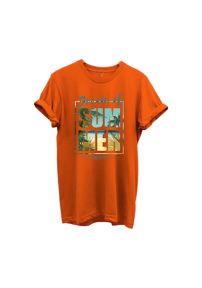 Dream Of Summer Yazılı Palmiye Ve Sahil Temalı %100 Pamuk Regular Fit Unisex T-shirt Turuncu