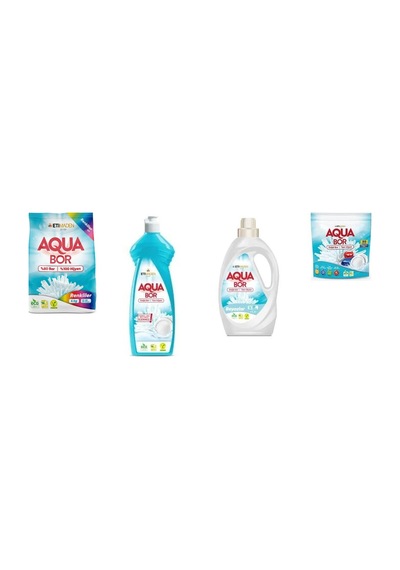 Aquabor Doğal Mineralli 4 Kg Renkliler + Elde Bulaşık + Sıvı Beyaz + Tablet 4 Lü Set