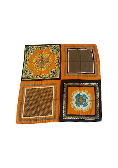 Tikitonki Çiçek Desenli Oranj Saten Eşarp - 90x90 Oranj Oranj