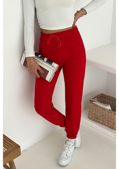Kadın Bağcıklı Jogger Pantolon & Eşofman Altı Sportif & Enerjik Stil Kırmızı Kadın Bağcıklı Jogger Pantolon & Eşofman Altı Sportif & Enerjik Stil Kırmızı