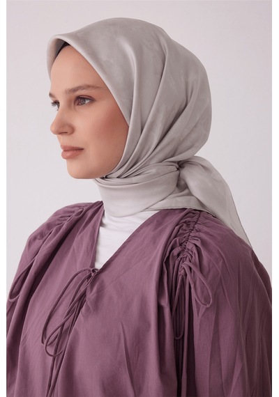 Belli Soyut Desen %100 Twill İpek Eşarp Be28 Gümüş