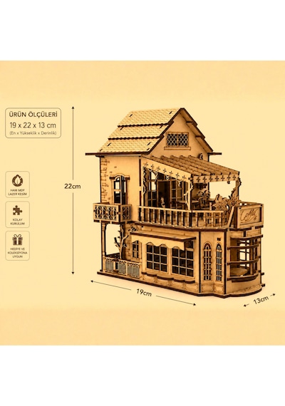 Coffee Shop Diorama Ahşap Maket Seti Dıy Miniatür Kafe Binası Koleksiyoner Modeli 362 Parça