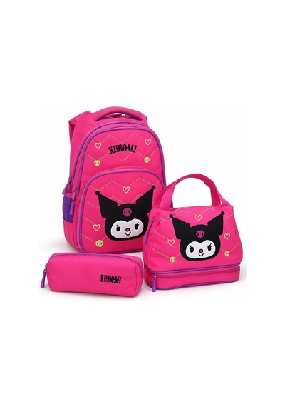 Kız Çocuk 3 Lü İlkokul Çanta Seti Sırt Çantası, Beslenme Çantası Ve Kalemlik Pembe