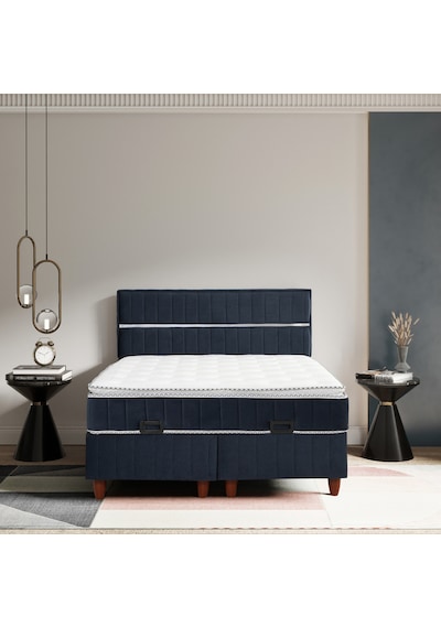 Çift Kişilik Stil Lacivert Yatak Baza Başlık Seti 3 Ü Bir Arada Konuma Özel Teslimat 150 x 200 CM