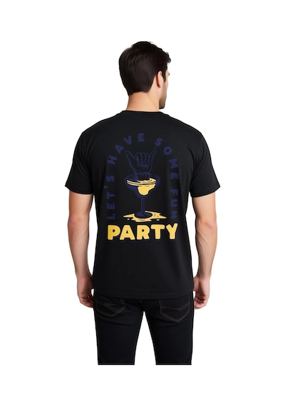Paybuy Erkek Tişört Kokteyl Bardağı Baskılı Parti Teması Rahat Kesim Gün Siyah