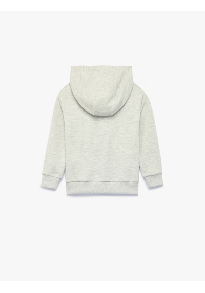 Koton Nakış Detaylı Uzun Kollu Kapşonlu Fermuarlı Oversize Sweatshirt Gri Melanj 7wmb10056tk