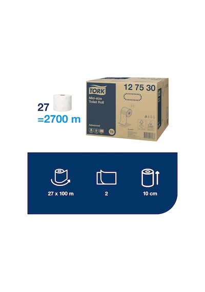 Tork 127530 Rulo Tuvalet Kağıdı 2 Katlı 27 Rulo X 100 Yaprak