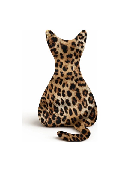 Leopar Desenli Kedi Formlu Dekoratif Yastık