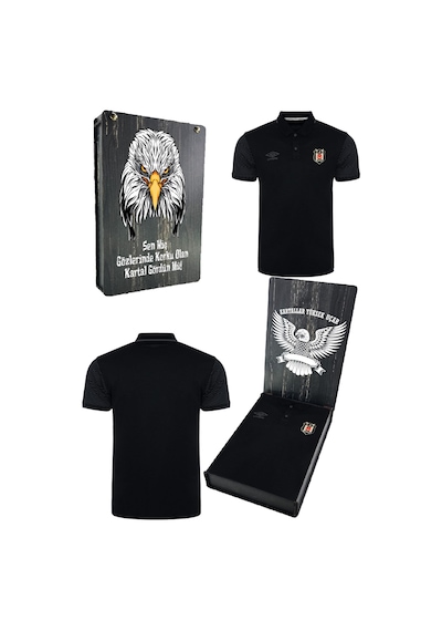Beşiktaş Lisanslı Uv Baskılı Polo Yaka Siyah Spor T-shirt Siyah Antrasit