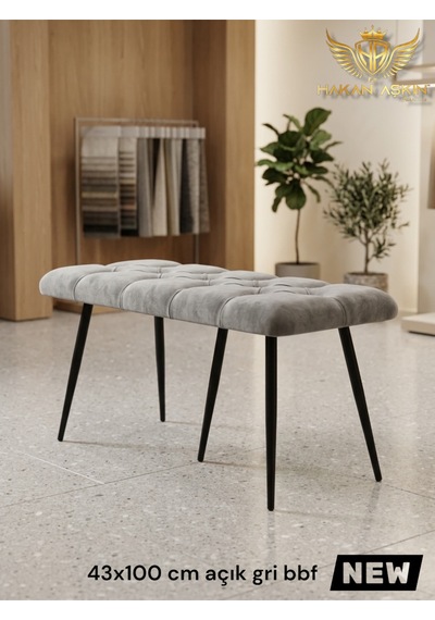 By Hakan Aşkın Stella 43x100 Cm Puf&bench Yatak Önü - Antre - Salon - Oturma Odası Açık Gri Stl01