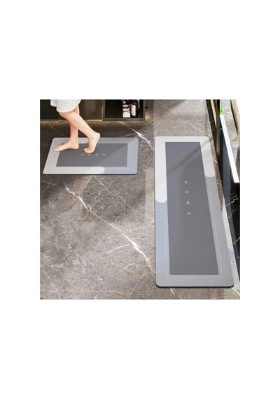 Kaymaz Tabanlı Uzun Gri Banyo Paspası, Süper Emici, 40 X 120 Cm 2li