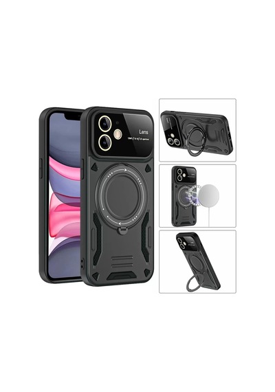 Newface Apple iPhone Uyumlu 11 Kılıf Joy Lens Standlı Kapak - Kırmızı Diğer