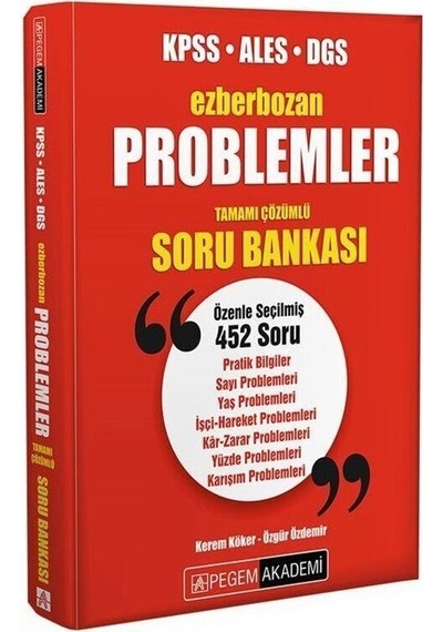 Pegem Yayınları Ezberbozan KPSS ALES DGS Problemler Tamamı Çözümlü Soru Bankası
