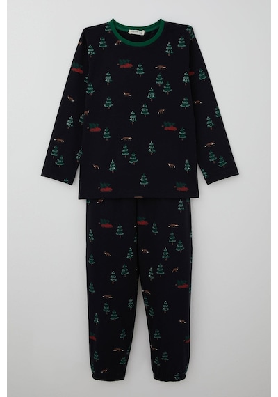 Breeze Erkek Çocuk Pijama Takımı Yılbaşı Temalı Çam Ağacı Desenli 4-8 Yaş, Lacivert Lacivert