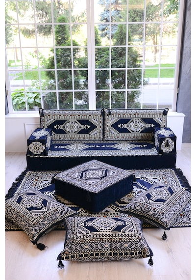 Şark Köşesi Takımı Konsepti 20 Cm Minder Kalınlığı Lacivert Yahyalı Modeli