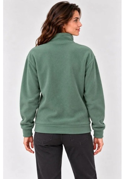 Butik İstanbul Polar Dik Yaka Yarım Fermuarlı Uzun Kollu Regular Fit Kışlık Sweatshirt - Mint Yeşili