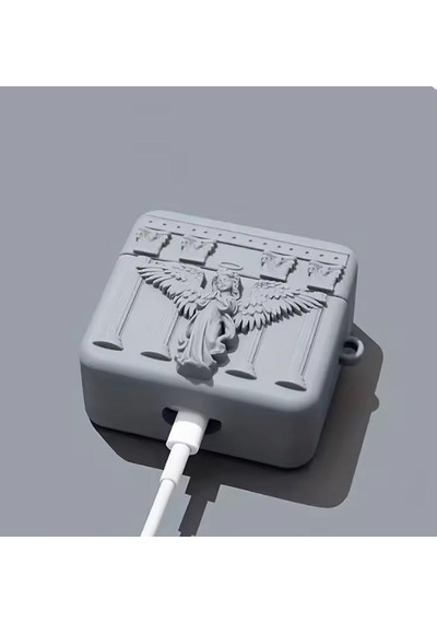 Apple Uyumlu AirPods Pro 2 Angel Kılıf Dua Eden Melek Figürlü Gri