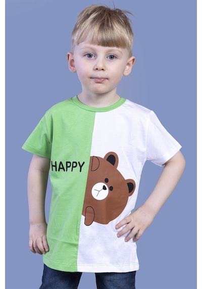 Toontoy Kids Toontoy Erkek Çocuk İki Renkli Ayıcık Baskılı Tişört Yeşil