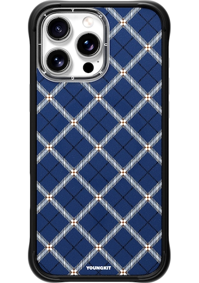 Apple Uyumlu iPhone 16 Pro Max Kılıf M-safe Şarj Özellikli Youngkit Argyle Serisi Kapak Mavi
