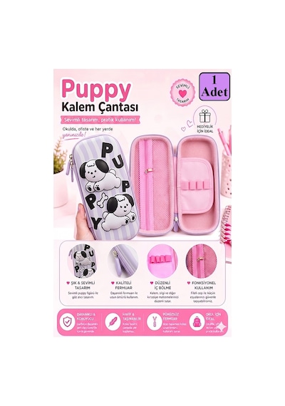 Kabartmalı Bölmeli Kalemlik 1 Adet P-5922 Çocuk Okul Kalem Kutusu 3 Boyutlu Sevimli Karikatür Hediyelik Lila