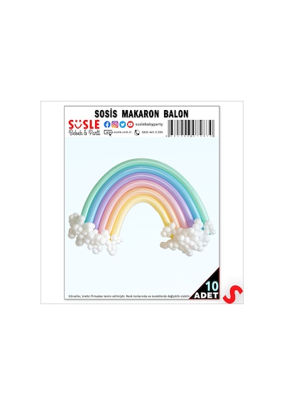 Sosis Makaron Balon - 10 Adet Çok Renkli