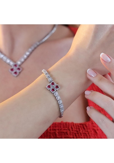 Kare Montür Ruby Gümüş Set Gümüş