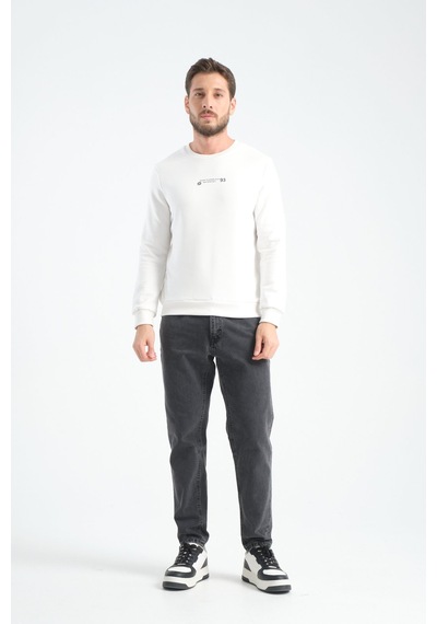 Shooter Sportwear Shooter Erkek Üç İplik Sweatshirt Regular Fit Pamuklu Bisiklet Yaka Günlük Spor Basic Ekru