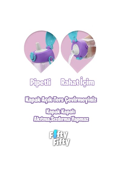 480 Ml Kılıflı 2 Ayrı Kapaklı Pipetli / Pipetsiz Tritan Çocuk Su Matarası Kırmızı-yeşil