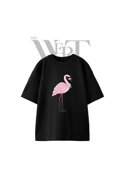 Thewert Flamingo Sunglasses Boots Tasarım Baskılı Ünisex Siyah Oversize T-shirt