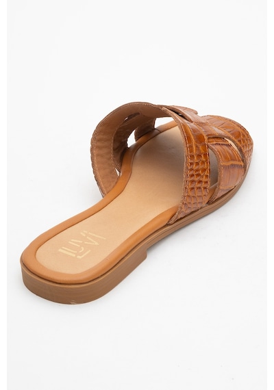 Luvishoes Luvi Shoes Notre Taba Baskı Hakiki Deri Kadın Terlik Taba
