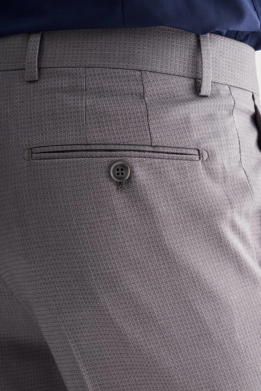 İmza Gri Yan Cep Açık Paça Kendinden Desenli Slim Fit Esnek Pantolon 1003255151 Gri