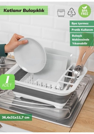 Bulaşıklık Katlanır Tabaklık Bardaklık Silikon Tabaklık Bpa Free Beyaz Gri